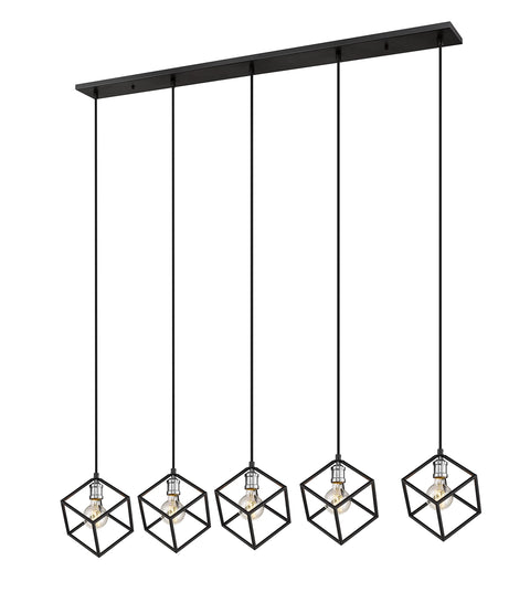 Oakestry Vertical 5-Light Linear Chandelier – Bronze & Olde Brass Steel Frame, Cube Shades, Medium Bulbs, Modern Architectural Pendant
