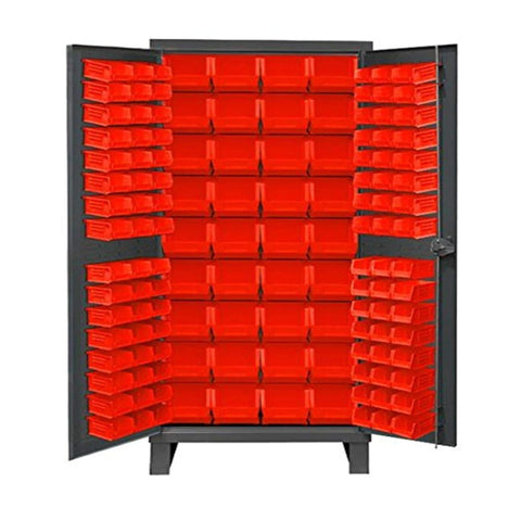 Oakestry Heavy Duty Cabinet 14 Gauge 36 x 24 x 78 132 Red Bins Recessed Door with Louvered Panel Cast Iron Pad-Lockable Handle Gray