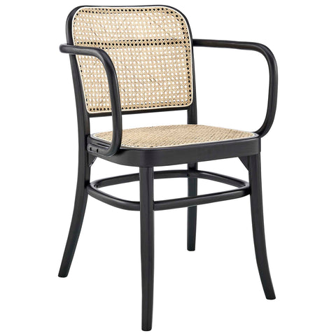 Oakestry Winona Wood Dining Side Chair Modern Farmhouse Rattan Cane Back Solid Elm Wood Frame Upholstered Seat Accent Seating Kitchen Dining Living Room Furniture