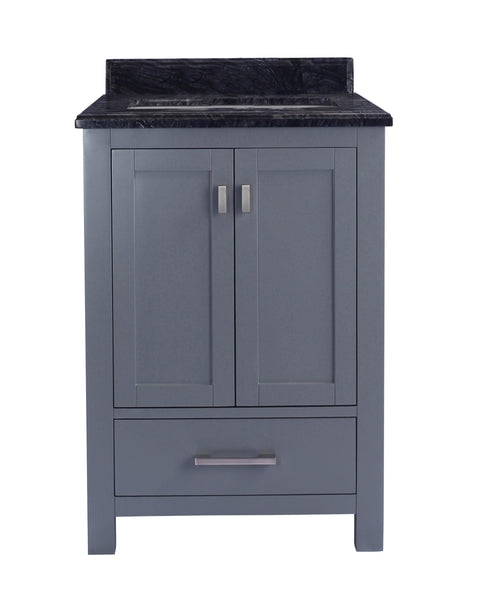 Oakestry Wilson Bathroom Vanity with Solid Oak Wood Cabinet, Black Wood Marble Countertop, Undermount Ceramic Sink, Soft Close Doors, Grey