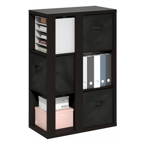 Oakestry Viola Three Tier Open Shelf Bookcase Storage Organizer with Bins Wooden Bookshelf Freestanding Living Room Office Modern Furniture (Dark Oak)