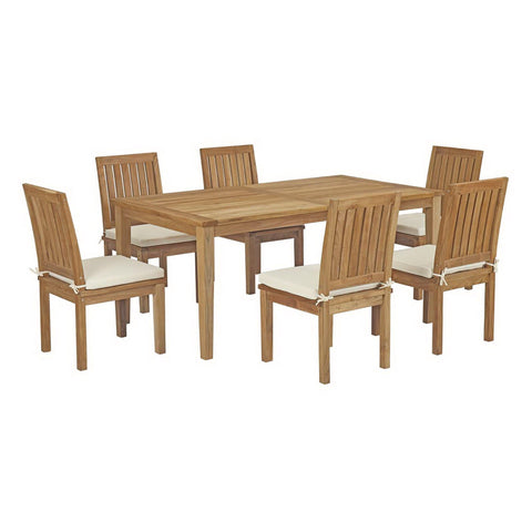 Oakestry Marina 7 Piece Outdoor Patio Teak Dining Set with Side Chairs and Cushions
