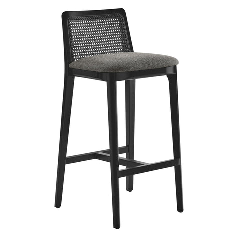 Oakestry Premium Monarch Wood and Rattan Bar Stool Blending Decorative Functionality Timeless Styling and Premium Presentation for Contemporary and Transitional Interiors