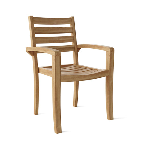 Oakestry Modern Stackable Teak Armchair, Solid Grade-A Teak Outdoor Patio Dining Chair with Curved Seat & Back, Stackable Garden Chair for Backyard & Deck (Set of 4)