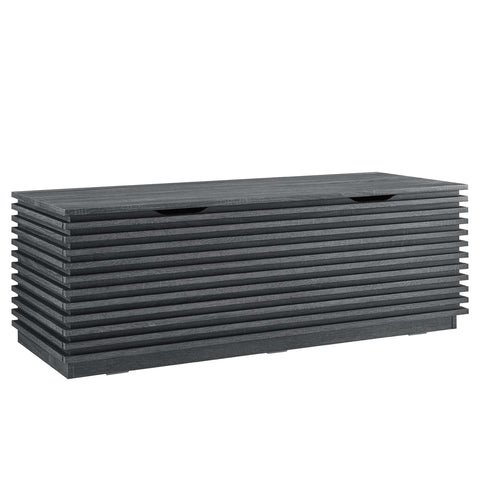 Oakestry Render Storage Bench, Charcoal Mid-Century Modern Wooden Storage Bench with Hinged Top for Bedroom, Entryway & Living Room