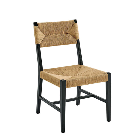 Oakestry Bodie Elm Wood Dining Chair Modern Farmhouse Accent Seating Woven Rope Back Natural Wooden Frame Kitchen Dining Room Home Furniture Chair