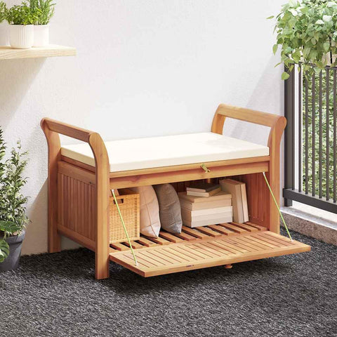 Oakestry Patio Storage Bench with Cushion 35 8 in Solid Wood Acacia Outdoor Garden Seating Furniture Weather Resistant Durable Heavy Duty Modern Backyard Porch Deck Lawn