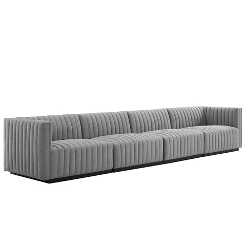 Oakestry Luxury Inspired Conjure Channel Tufted Upholstered Fabric 4-Piece Sofa Comfortable Indoor Sofa for Living Room Apartment Lounge Reception Area Premium Everyday Styling