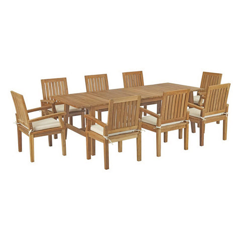 Oakestry Marina 9 Piece Outdoor Patio Teak Dining Set with Dorset Table and Armchairs