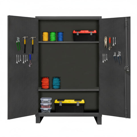 Oakestry 48 x 24 x 78 Extra Heavy Duty Industrial Steel Storage Cabinet 12 Gauge with Pegboard Door Adjustable Shelves Gray