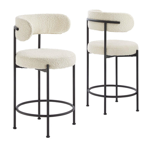 Oakestry Premium Albie Boucle Fabric Counter Stools - Set of 2 Blending Decorative Functionality Timeless Styling and Premium Presentation for Contemporary and Transitional Interiors