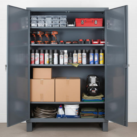 Oakestry Extra Heavy Duty Cabinet 36 x 20 x 78 in 12 Gauge Steel 4 Adjustable Shelves Recessed Doors Pad Lock Handle Gray Storage Cabinet