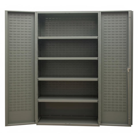 Oakestry Heavy Duty Cabinet 48 x 24 x 84 in 14 Gauge Steel Box Doors Louvered Panel Lockable Chrome Handle Gray Storage Cabinet