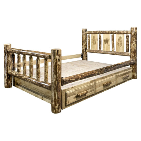 Glacier Country Collection Full Storage Bed w/ Laser Engraved Pine Design