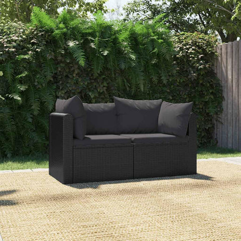 Oakestry 2 Piece Patio Sofa Set with Cushions Poly Rattan Black Outdoor Furniture Seating Garden Backyard Deck Modern Durable Comfortable Weather Resistant
