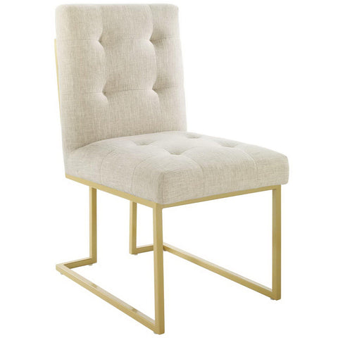 Oakestry Privy Gold Stainless Steel Upholstered Fabric Dining Accent Chair Luxury Modern Glam Dining Seating Tufted Cushion Metal Frame Elegant Kitchen Living Room Statement Furniture