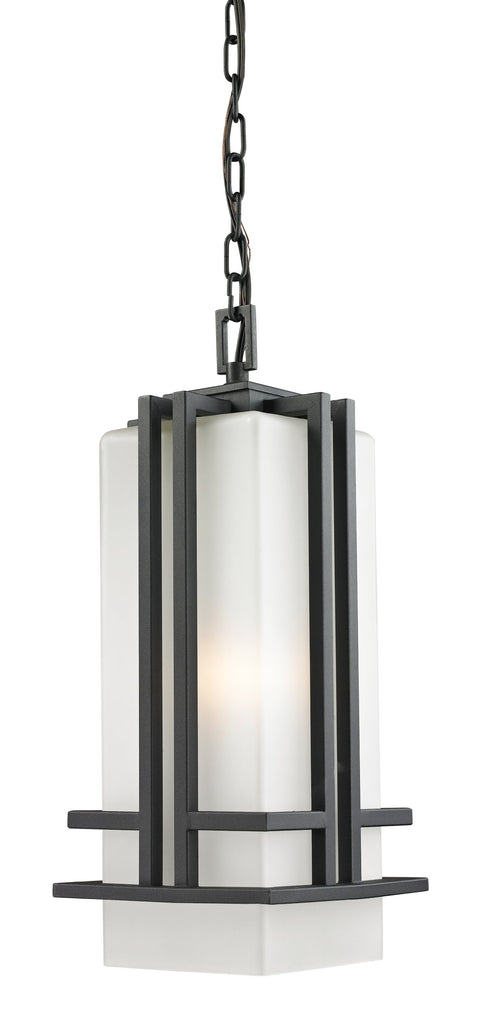 Oakestry Outdoor Pendant Light Black Steel Chain Mount Fixture with Matte Opal Glass Shade, 1 Light Hanging Lantern for Porch, Patio, Entryway Exterior Lighting