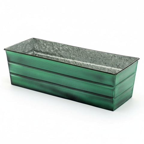Oakestry Medium Galvanized Steel Flower Box Planter, 24" Green Rectangular Outdoor Planter for Balcony, Railing, Patio & Garden