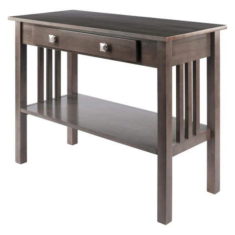 Oakestry Stafford Console Hall Table Oyster Gray Entryway Table with Drawer Bottom Shelf Narrow Sofa Table for Living Room Hallway Foyer Organizer Modern Wood Design