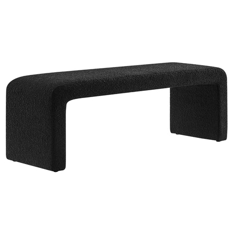Oakestry Simba Boucle Fabric Waterfall Long Bench, Modern Upholstered Entryway and Living Room Accent Bench, Black