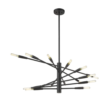 Oakestry Carnaby 6-Light Chandelier – Matte Black Steel Frame, Clear Ribbed Glass Shades, Candelabra Bulbs, Transitional Architectural Design