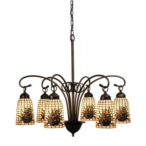 Oakestry 28 Inch Pine Barons 6 Light Chandelier Rustic Farmhouse Ceiling Light Bronze Hanging Fixture Vintage Indoor Lighting for Dining Room Kitchen Island Entryway Living Room Foyer