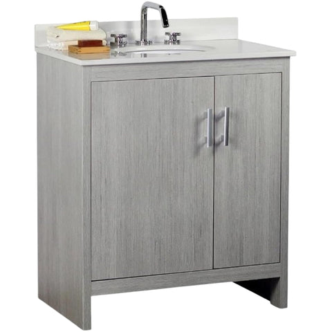 Oakestry 31" Single Sink Bathroom Vanity with White Engineered Stone Top, Gray Pine Finish, Solid Wood Cabinet, Oval Undermount Sink