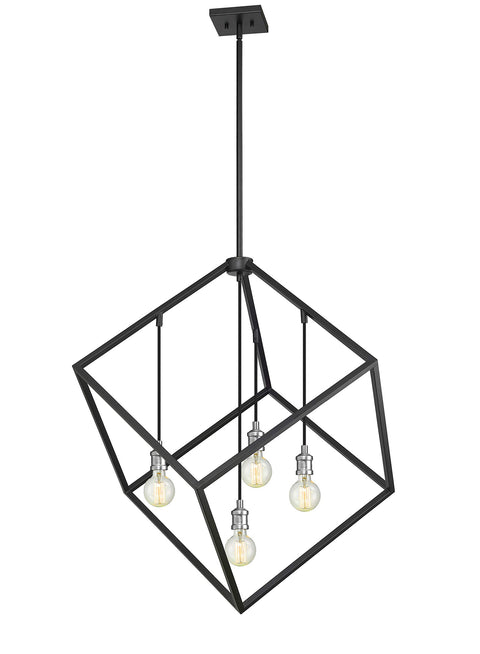 Oakestry 4 Light Chandelier Matte Black Brushed Nickel Steel Architectural, Modern, Transitional, Electric, Industrial Ceiling Lighting Fixture for Bedroom Dining Room Dinette Foyer Hallway Kids