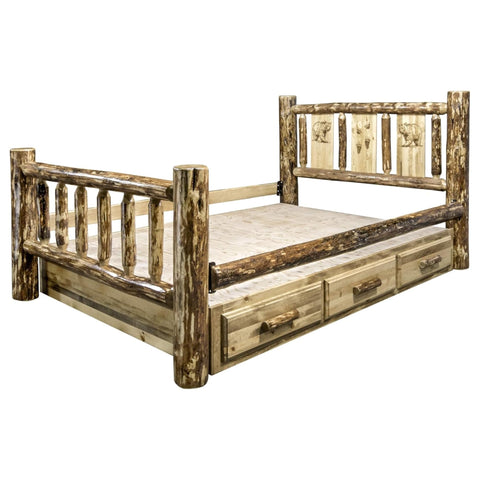 Glacier Country Collection Queen Storage Bed w/ Laser Engraved Bear Design