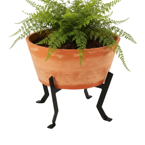 Oakestry Denise I Planter with Stand, Terra Cotta Finish Pot & Black Wrought Iron Base, Indoor Outdoor Decorative Plant Stand