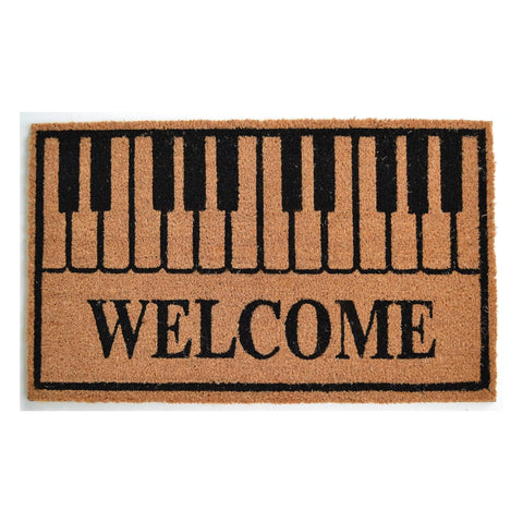 Oakestry PVC Backed Coir Doormat Piano Keys Welcome Design 18 x 30 Inch Black Beige Natural Coconut Fiber Entry Mat Non Slip Indoor Outdoor Front Door Porch Dirt Trapper Decorative Rug