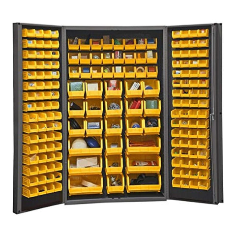 Oakestry Heavy Duty Cabinet 14 Gauge 176 Bins 4 Inch Deep Box Doors with Louvered Panel Lockable Chrome Handle with Keys (Grey, Yellow)