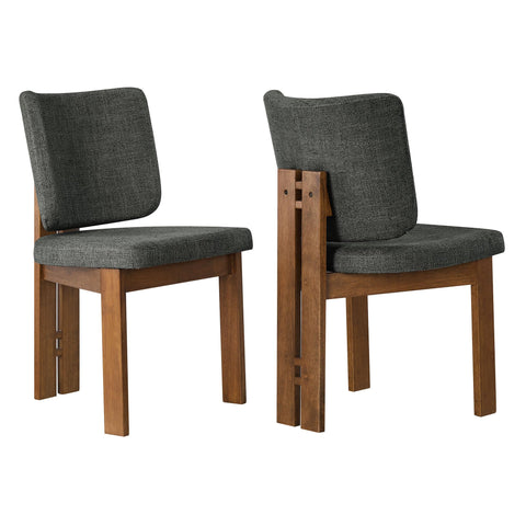 Oakestry Alba Armless Upholstered Dining Chairs Set of 2 Fabric Seat Solid Rubberwood Legs Center Stretcher Support Modern Dining Room Kitchen Seating Furniture