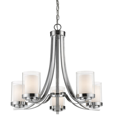 Oakestry 5 Light Chandelier Chrome Steel Clear Outside Matte Opal Inside Contemporary Metropolitan Ceiling Lighting Fixture for Dining Room Foyer Great Room Hallway Kitchen Modern Home Decor Hanging