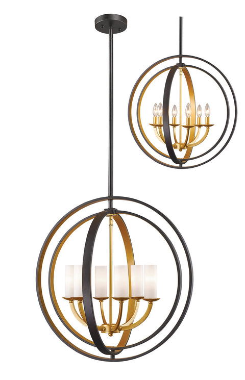 Oakestry 6 Light Chandelier Bronze Gold Steel Matte Opal Contemporary Metropolitan Architectural Ceiling Lighting Fixture for Bedroom Dining Room Dinette Foyer Hallway Kids Room Kitchen Kitchenette