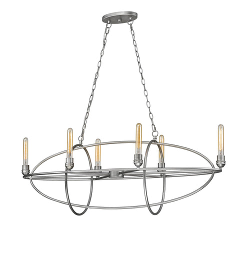 Oakestry 6 Light Chandelier Old Silver Steel Contemporary Urban Utilitarian Ceiling Lighting Fixture for Dining Room Foyer Great Room Hallway Kitchen Modern Home Decor Hanging Light
