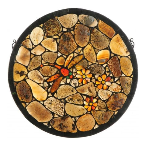 Oakestry 20 Inch W x 20 Inch H Dragonfly Agata Stained Glass Window Panel Decorative Art Glass Wall Hanging Suncatcher for Living Room Bedroom Entryway Home Decor