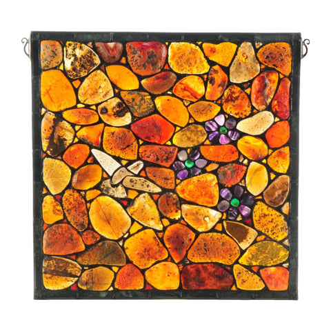 Oakestry 20 Inch W x 20 Inch H Hummingbird Agata Stained Glass Window Panel Decorative Art Glass Wall Hanging Suncatcher for Living Room Bedroom Entryway Home Decor
