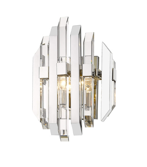 Oakestry 2 Light Wall Sconce Polished Nickel Finish with Clear Crystal Accents, Steel Construction Modern Decorative Wall Light for Bedroom, Living Room and Hallway Lighting