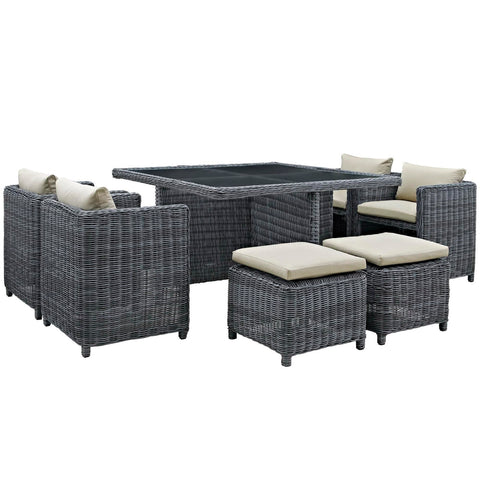 Oakestry Summon 9 Piece Outdoor Patio Sunbrella® Dining Set with Wicker Seating and Aluminum Frame