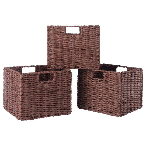 OakestryTerrace 4-Piece Wood Storage Shelf with 3 Foldable Woven Baskets, Walnut & Chocolate – Stylish Organizer for Bedroom, Living Room, Office, or Closet
