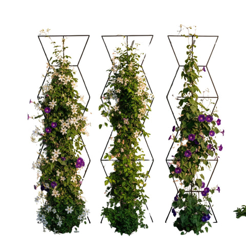 Zigzag Screen Garden Trellis, 84 Inch Tall Three-Panel Wrought Iron Divider for Vertical Gardening, Black Powder Coated
