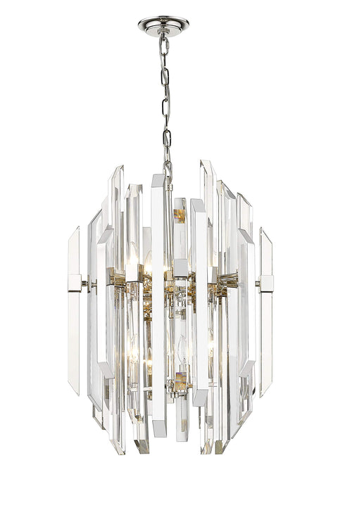 Oakestry 6-Light Crystal Chandelier Polished Nickel Frame Clear Crystal Linear Modern Pendant for Dining Room Kitchen Island Bedroom Living Room