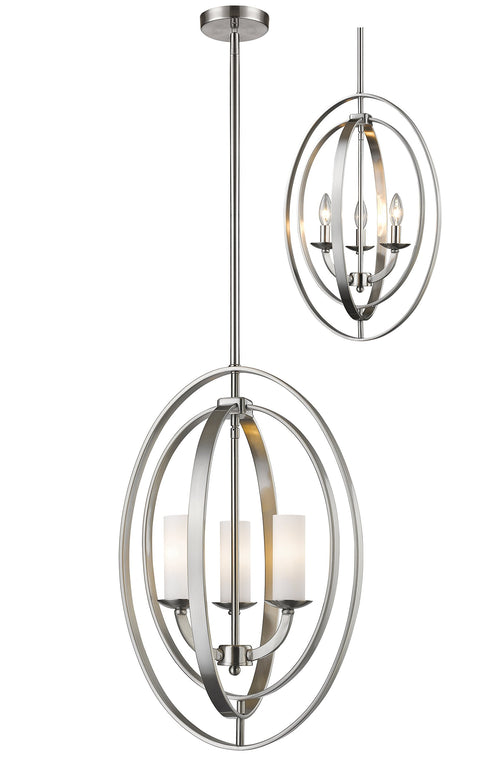Oakestry 3 Light Chandelier Brushed Nickel Steel Matte Opal Contemporary Metropolitan Architectural Ceiling Lighting Fixture for Bedroom Dining Room Dinette Foyer Hallway Kids Room Kitchen Kitchenet