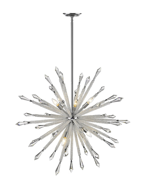 Oakestry 9-Light Crystal Chandelier Polished Nickel Frame Clear Crystal Linear Modern Pendant for Dining Room Foyer Living Room Kitchen