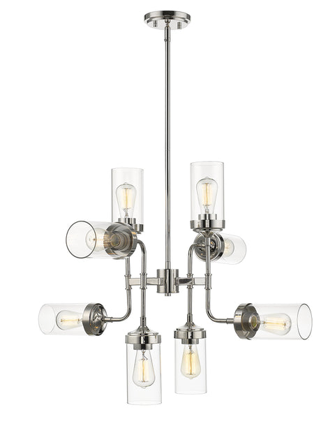 Oakestry 8 Light Chandelier Polished Nickel Steel Clear Contemporary Urban Vintage Industrial Ceiling Lighting Fixture for Bedroom Dining Room Dinette Foyer Hallway Kids Room Kitchen