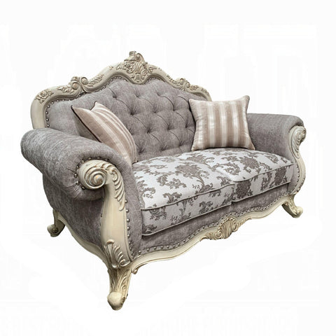 ACME Loveseat w/2 Pillows Ragenardus collection - Gray Fabric & Antique White