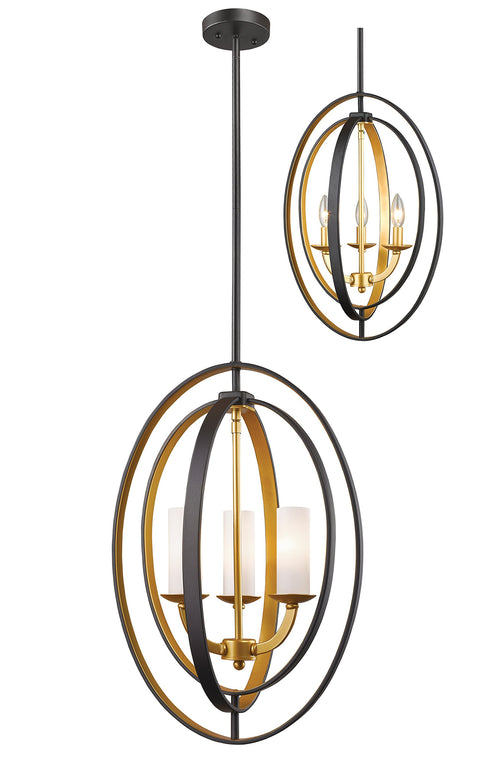 Oakestry 3 Light Chandelier Bronze Gold Steel Matte Opal Contemporary Metropolitan Architectural Ceiling Lighting Fixture for Bedroom Dining Room Dinette Foyer Hallway Kids Room Kitchen