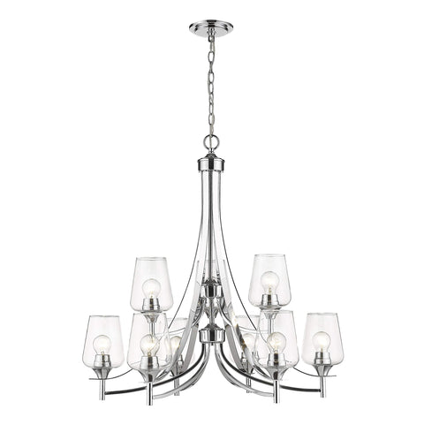 Oakestry 6-Light Chandelier Chrome Geometric Dual Glass Shade Modern Coastal Ceiling Light for Dining Room Foyer Living Room Kitchen
