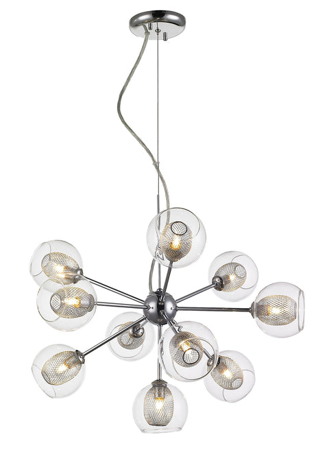 Oakestry 10 Light Chandelier Chrome Steel Clear Mesh Modern Retro Ceiling Lighting Fixture for Dining Room Foyer Great Room Hallway Kitchen Modern Home Decor Hanging Light